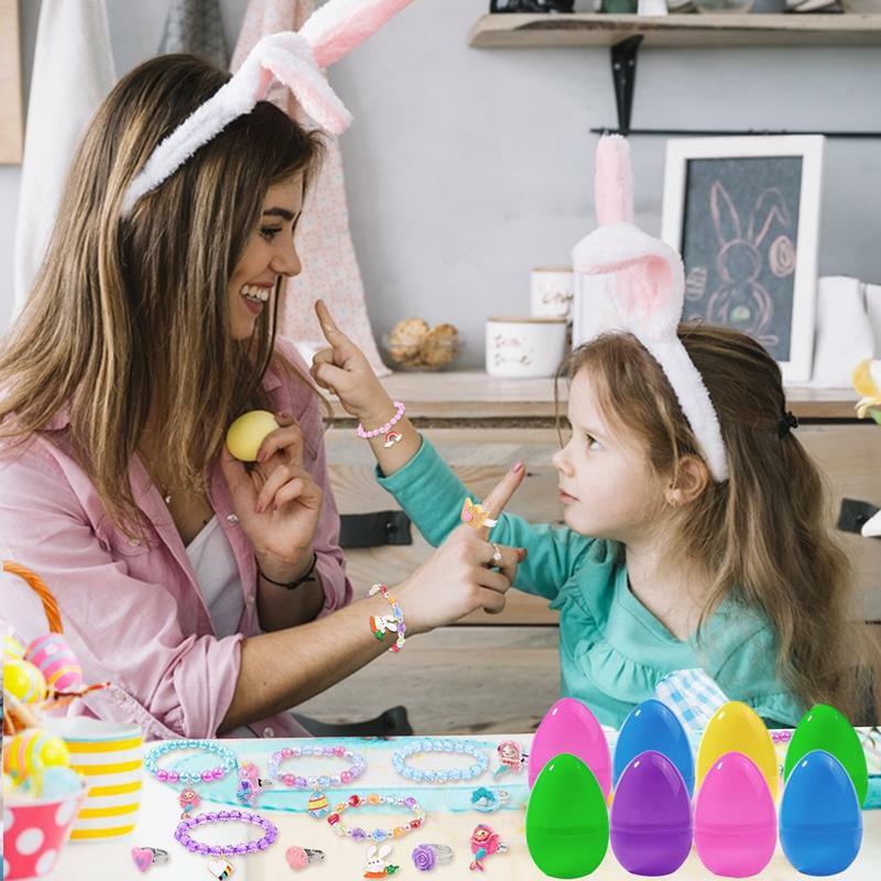 Huevos de Pascua prellenados con juguetes, huevos de Pascua brillantes con juguetes, huevos de Pascua con pulseras prellenados, caza de huevos de Pascua para niñas