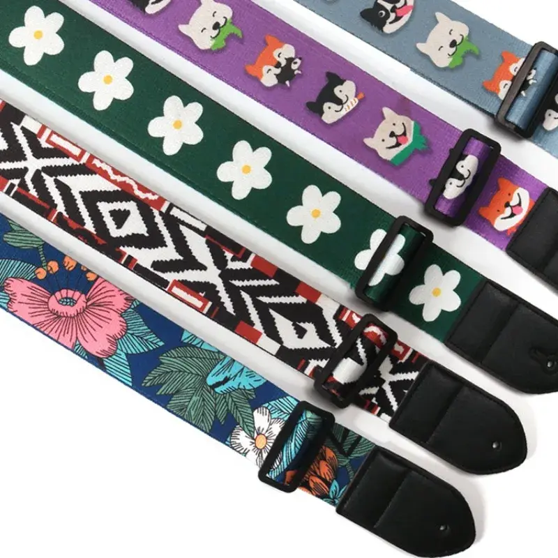 Adjustable Fashion Personalized Colorful Print Canvas Guitar Strap for Ukulele Electric Acoustic Guitar Bass Guitar Accessories