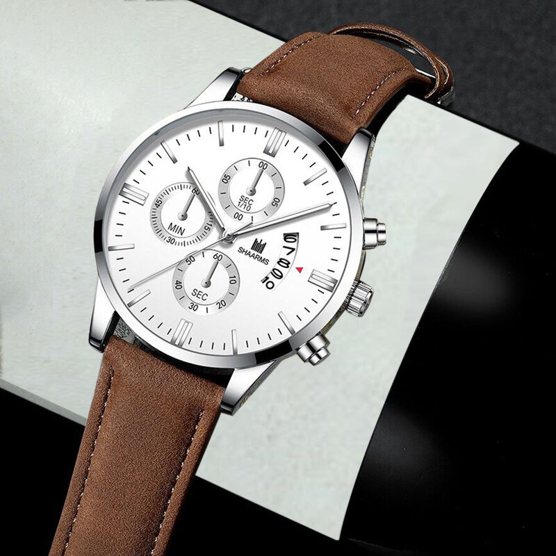 Men's Casual Quartz Watch Durable Leather Strap High-End Analog Wristwatch for Men Birthday Gift