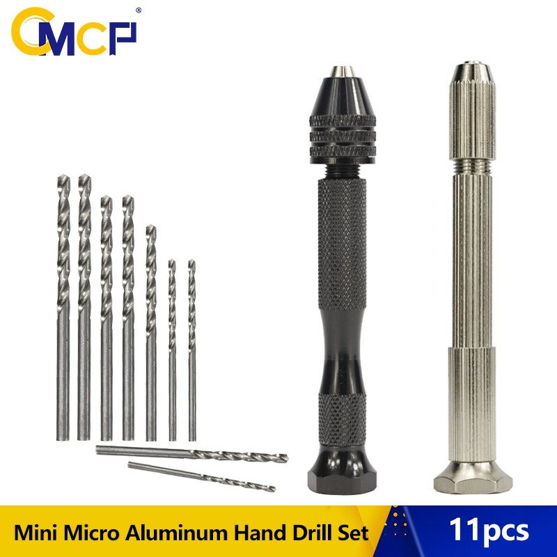 11 sztuk Mini Micro aluminium wiertarka ręczna z bezkluczowy uchwyt wiertarski wiertła spiralne HSS Bit wiercenia w drewnie narzędzia obrotowe wiertarka ręczna instrukcja