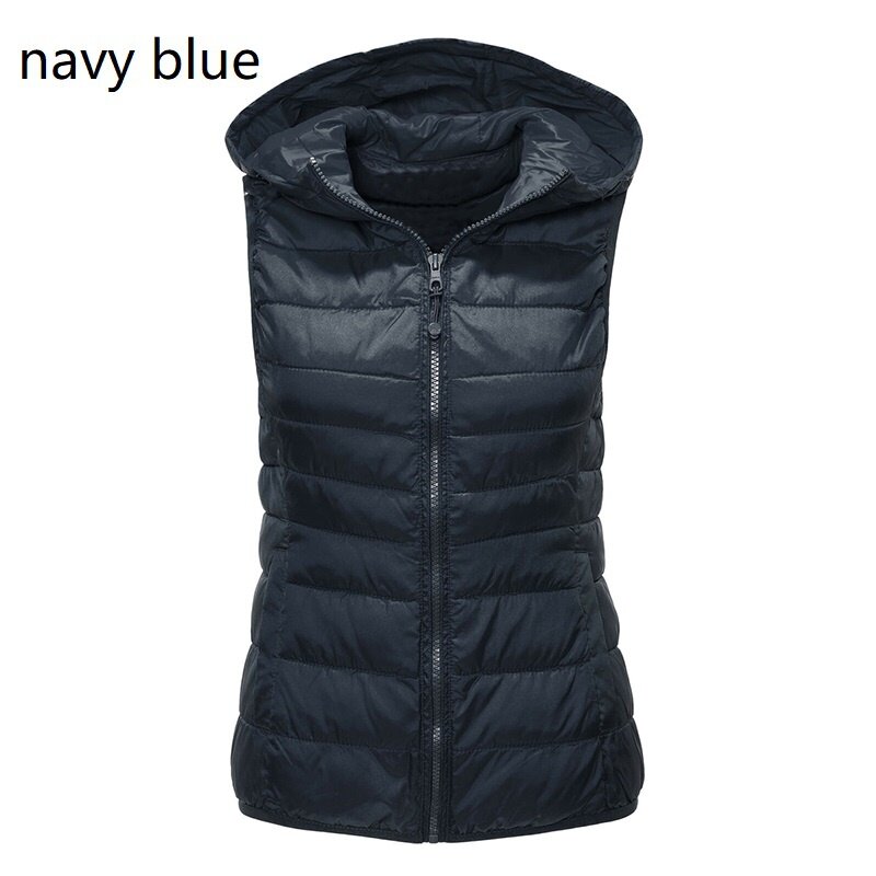 여성용 초경량 다운 조끼 재킷, 겨울 라운드 넥 슬림 민소매 재킷