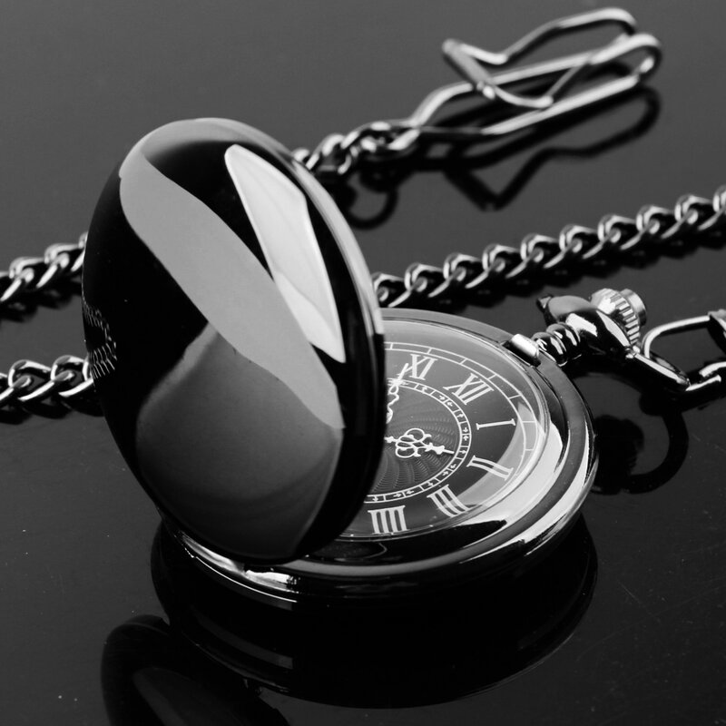 Luksusowy klasyczny czarny kwarc zegarek kieszonkowy dla mężczyzn Unisex wysokiej jakości portmonetka Vintage zegarek FOB ekskluzywny prezent reloj hombre