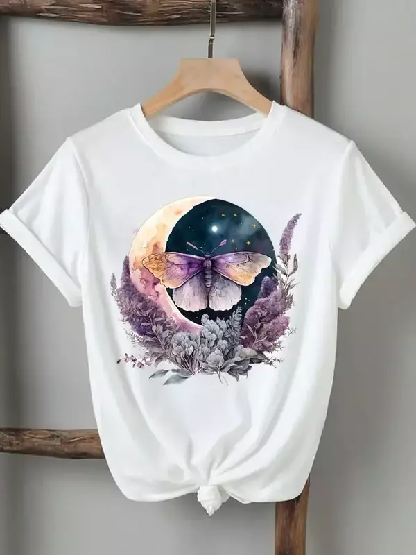 Women Lady tshirts printed fashion casual tee Flower Wing butterfly 90s short sleeve graphic t top clothing printing T-shirt