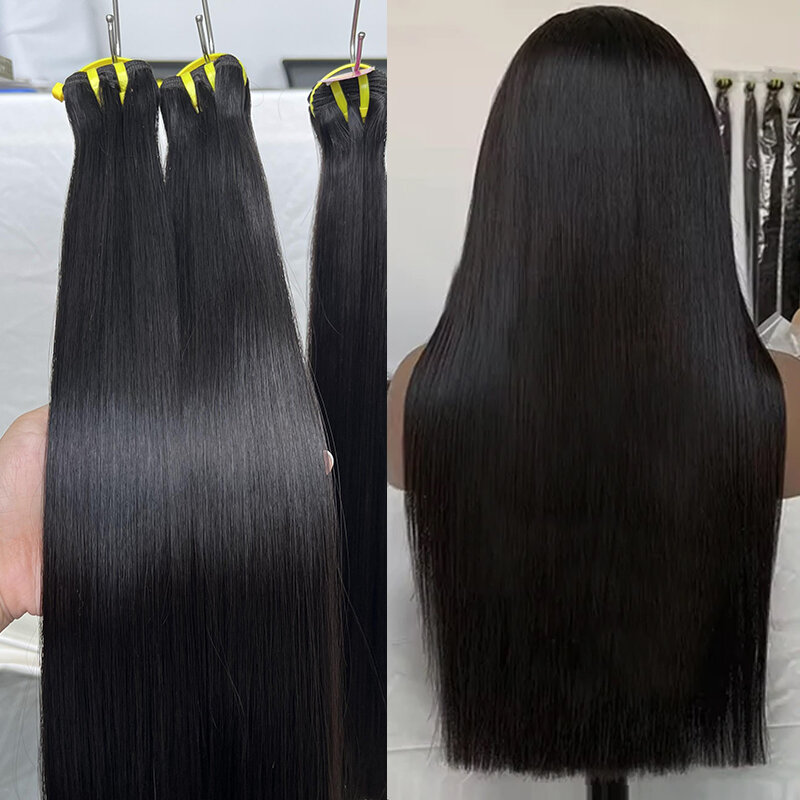 Mechones de cabello humano liso de doble dibujado para mujer, extensiones de cabello brasileño Virgen sin procesar, Color Natural, 15a