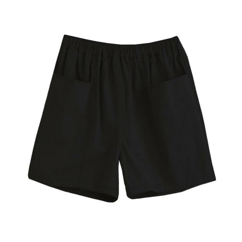 Summer Women Shorts Pleated A-line Loose Shorts Pockets Elastic Waist Casual Sport Mini Shorts
