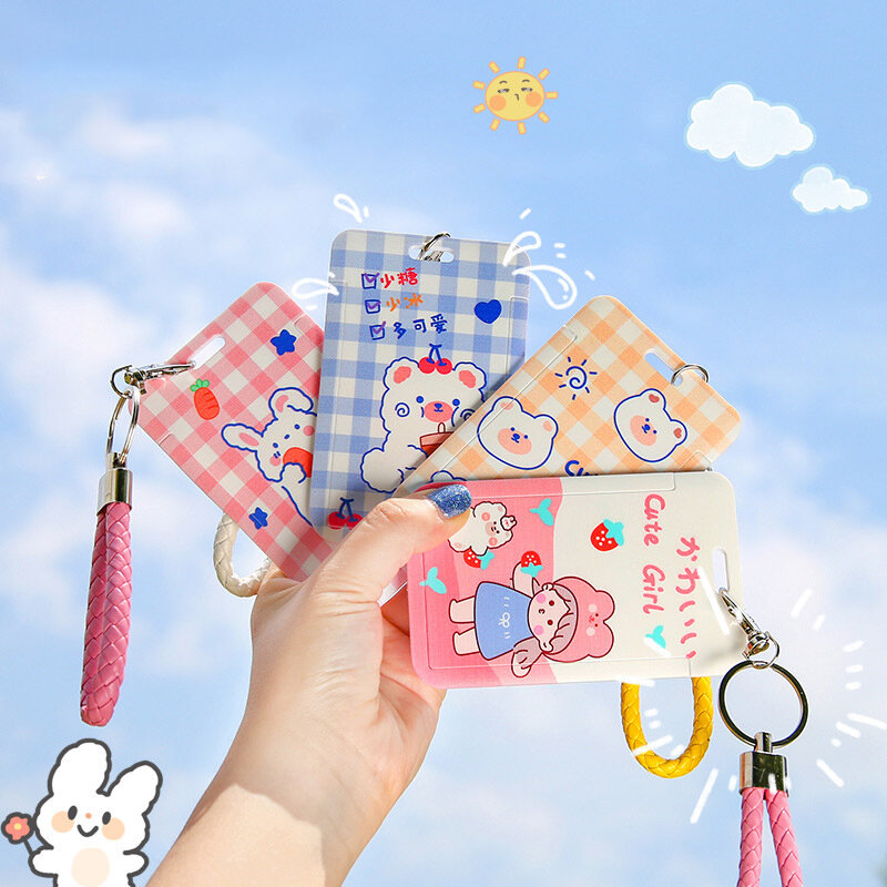 Women Girls Business Card Holder Cartoon Cute Retractable Credit Card Holders Bank ID Holders Badge Child Bus Card Cover Case