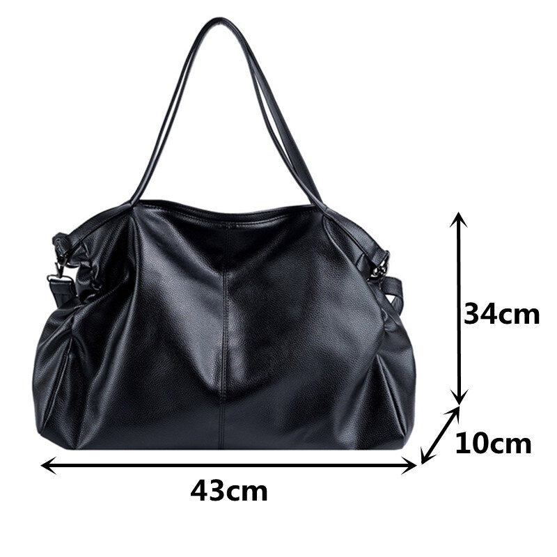 Bolso de mano grande de cuero suave para mujer, bolsa de hombro de viaje, grande, color negro