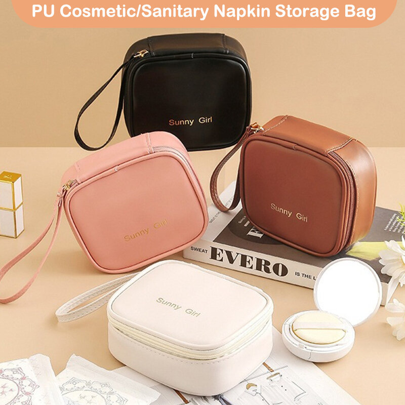 PU Cosmetic Bag Waterproof Sanitary Napkin Storage Bag Lipstick Bag Menstruation Packet Portable Travel Wash Bag Storage Pouch