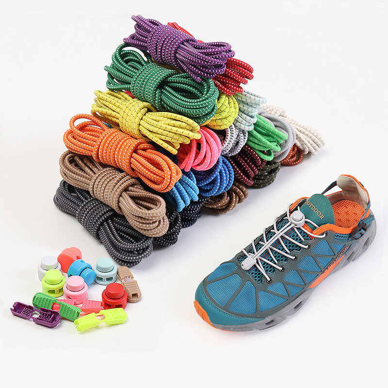 Elastic No Tie Cadarços com Bloqueio de Plástico, Lazy Shoe Lace, Elástico, Adequado para Todos os Sapatos Esportivos, Acessórios de Sapatos Redondos