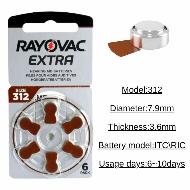 Rayovac-Batería de Zinc Air para audífonos ITC RIC, 60 piezas, A312, 1,45 V, 312, 312A, A312, PR41