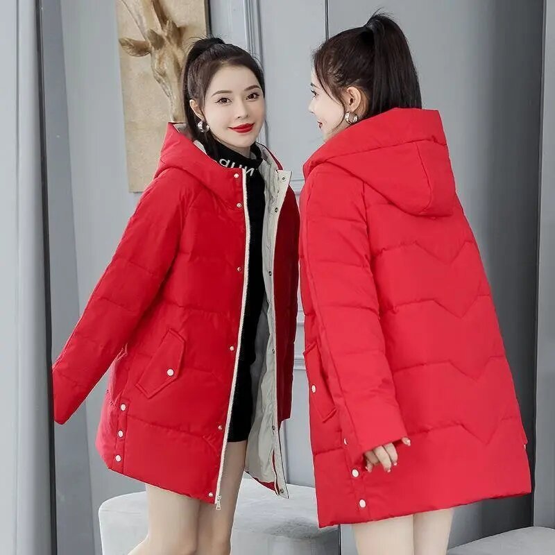 Jaqueta acolchoada coreana feminina solta, casaco de algodão de inverno, parkas com capuz grosso, quente, novo, 2023