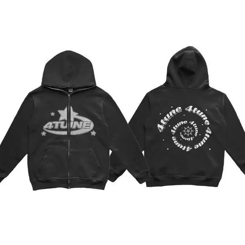 4Tune Y2K hoodie & Sweatshirt Retro pasangan penuh Hip Hop Harajuk jalanan ukuran besar longgar