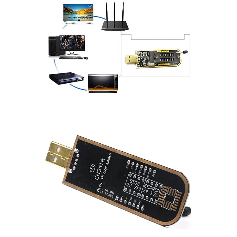 Placa-mãe Roteamento USB, Programador CH341A, BIOS, FLASH, 24/25 ABS, 1 Conjunto