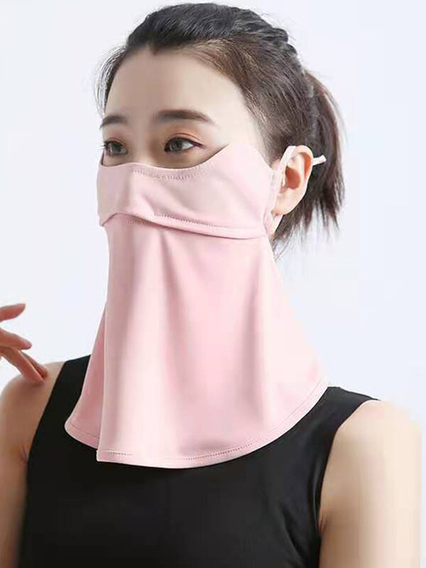 Facekini masker wajah wanita, bahan kain rayon antiultraviolet, penutup wajah poliester antilembap musim panas