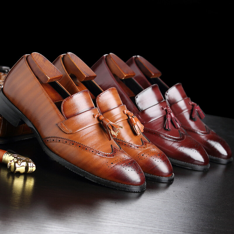 Zapatos de cuero transpirables para hombre, calzado de lujo, estilo británico, informal, con borlas, Formal, para fiesta, boda, otoño