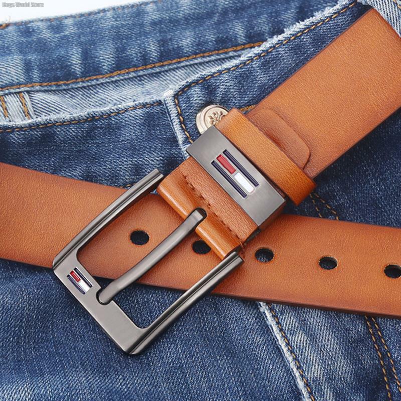 Cinturones de aleación de PU para hombres, hebilla cuadrada, cinturones de ocio de negocios, moda de otoño e invierno, negro, café, marrón, 1 ud.