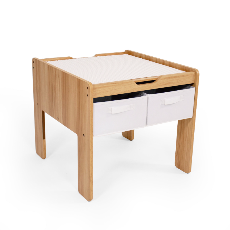 BOUSSAC Journey Kids tavolo da costruzione in legno compatibile con 4 contenitori, legno bianco/naturale