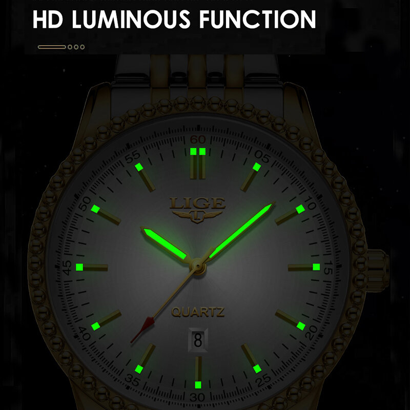 LIGE-Relógio Quartz Negócios de Luxo Masculino, Relógio de Pulso Impermeável, Relógio Esportivo Casual, Data, Nova Marca de Moda