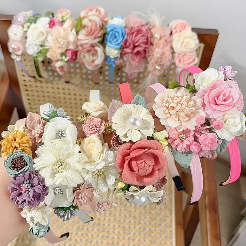 花嫁のための人工花の花輪,結婚式のヘアバンド,ヘアアクセサリー,甘い花のヘアフープ,パーティーの帽子,女性と女の子,1個