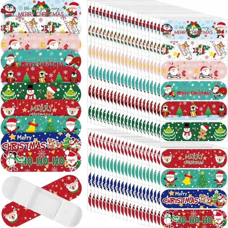 50 Stks/set Kerstband Hulp Santa Claus Sneeuwpop Wond Gips Huid Patch Dressing Tape Strips Waterdichte Kleefband Verbanden