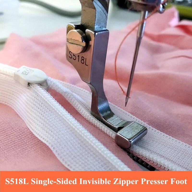 # S518L/T168สุ่มจักรเย็บผ้าอุตสาหกรรม Lockstitch เหล็กแบนด้านเดียวที่มองไม่เห็นซิป Presser เท้า