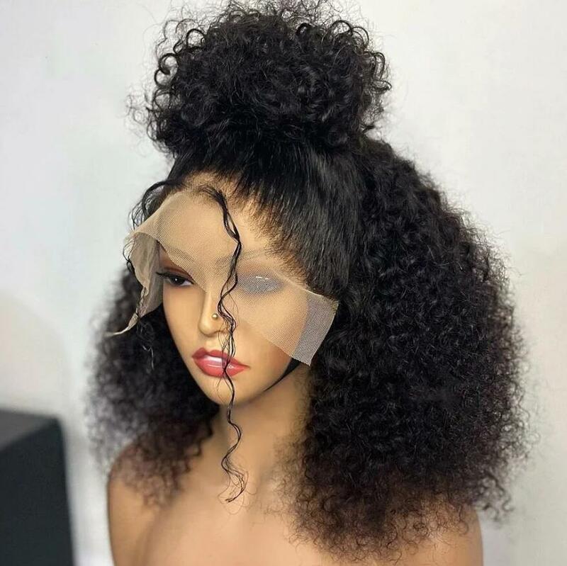 180Density Natural Black Soft 26inch Long Kinky Curly Lace Front Wig For Women BabyHair Glueless Preplucked Heat Resistant Daily