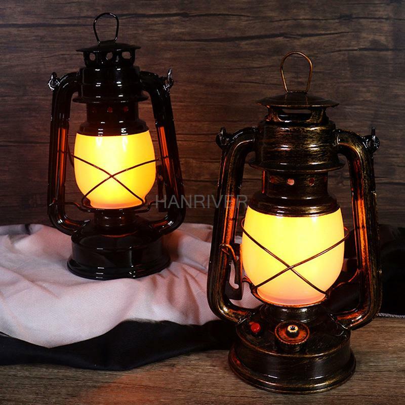 Lampe rétro en fer forgé Kerosene classique, lanterne Portable pour Camping en plein air, pêche de nuit, Table de chevet, ornements
