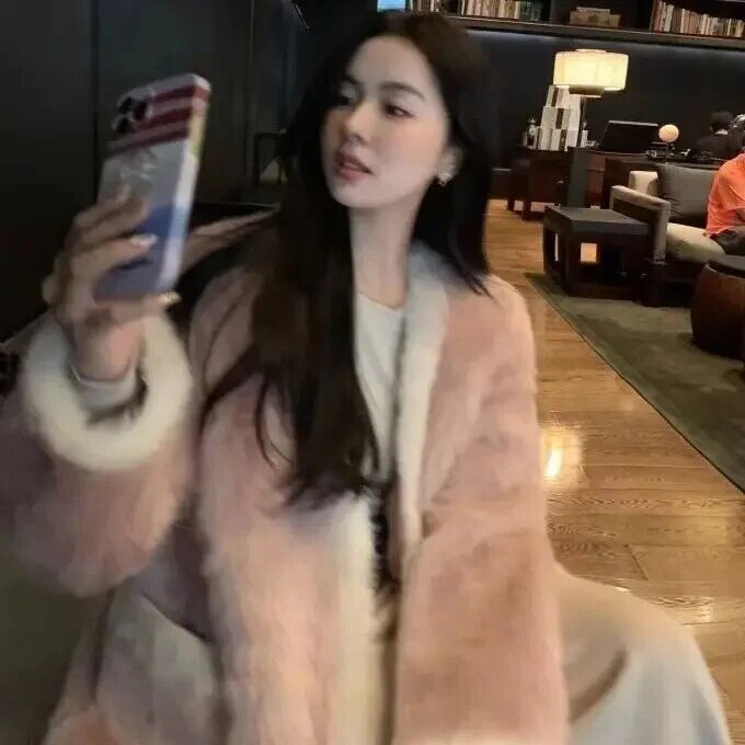Abrigo grueso de piel de zorro de imitación para mujer, abrigo suelto y adelgazante, longitud media, versión coreana, nuevo