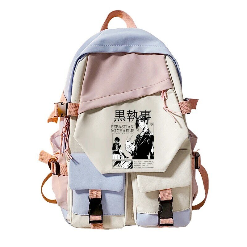 حقيبة ظهر مدرسية سوداء بتصميم جديد أنيمي ياباني ، حقيبة كرتون كاواي ، حقيبة كتب للفتيات المراهقات