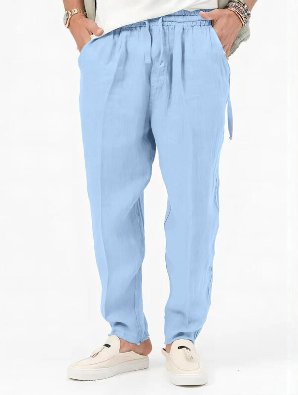 Celana katun Linen pria, S-3XL mode baru musim gugur tembus udara warna polos kasual nyaman Jogging Kebugaran