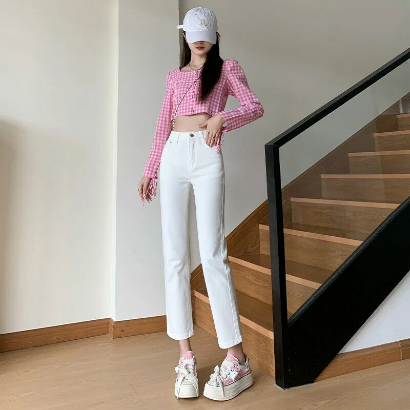 Denim Planet 2024 New Apricot Jeans Women's Straight And Versatile Pants Spring Simple Slimming Smoke Tube Length
