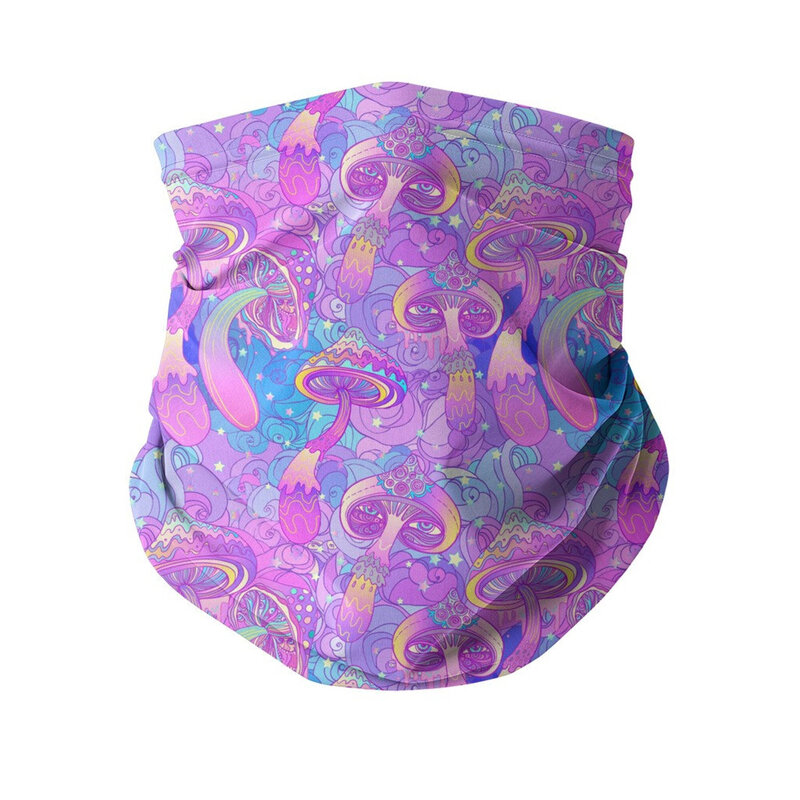 Purple Trip Magic Mushrooms Vibrant Bandanas Unisex Neck Gaiter For Outdoor Sports 3D Mask Buffs Neck Warmer Face Shield Scarves