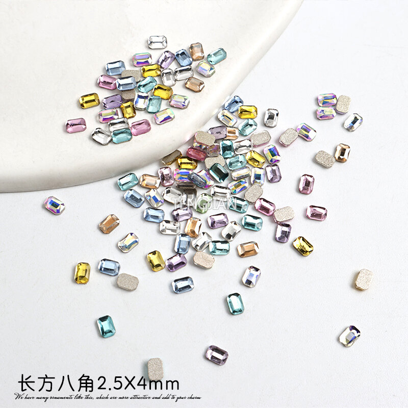 Mini Re-octagonal 2.5x4mm Flatback Shiny Glass Crystal Nail Art Rhinestone Stone Diamond DIY Manicure Decoration Accessories