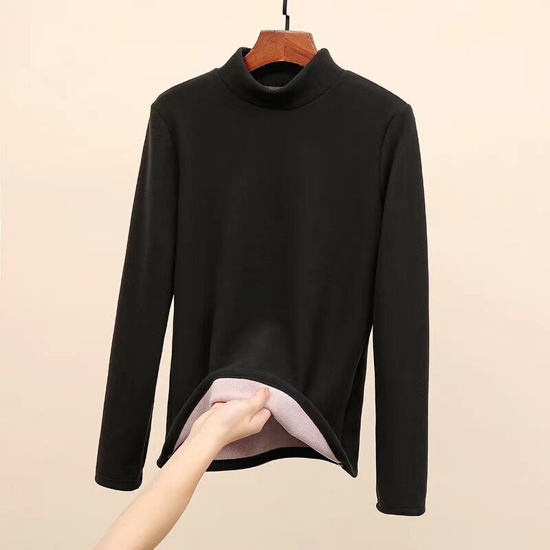 Turtleneck Women Long Sleeve Thermal Shirts 2024 New Autumn Winter Slim Fit Soft Thermal Underwear Velvet Pullover Tops