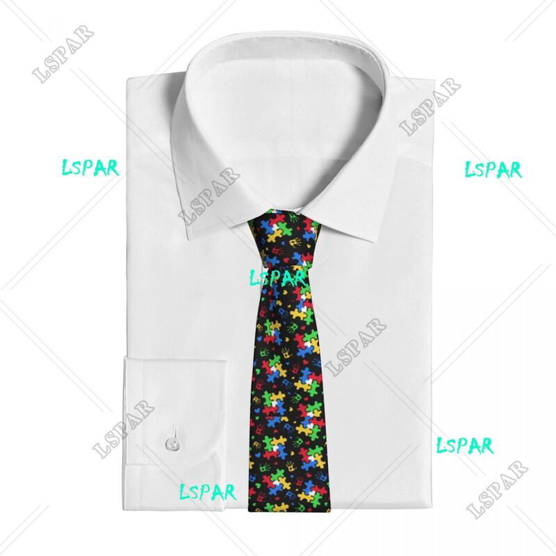 Mens Tie Classic Skinny Autism Awareness Colorful Puzzle Piece Neckties Narrow Collar Slim Casual Tie Accessories Gift