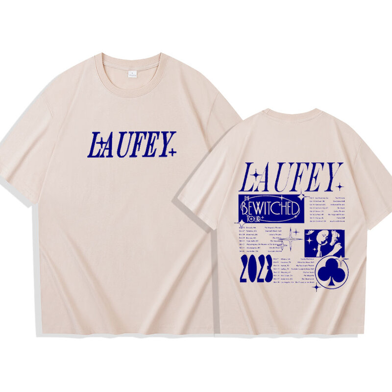 Laufey kemeja Album Laufey Bewitched, kemeja lengan pendek O-Neck Unisex Fan hadiah tur untuk Laufey