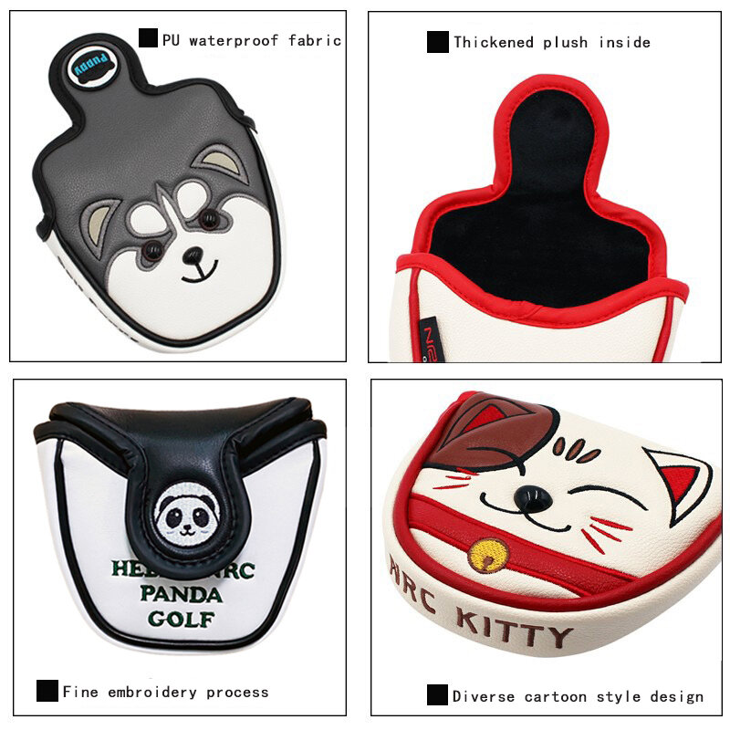 Cubiertas de mazo de Golf Putter, cierre de cinta magnética/mágica, cuero sintético, varios estilos, Panda, gato, Akita, duradero, suave