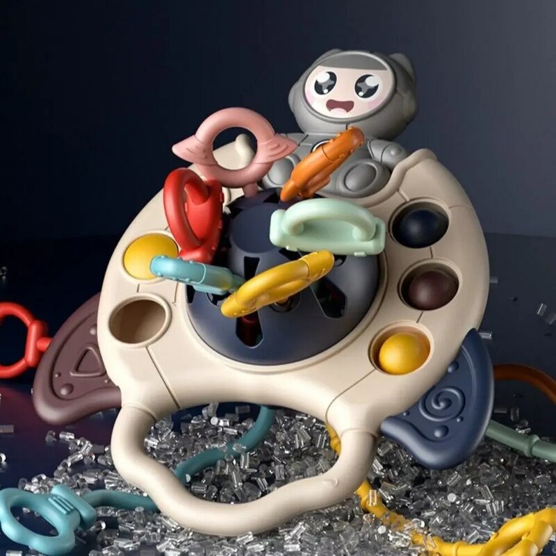 Dentição brinquedo interativo para bebê, animal astronauta, presentes cognitivos, brinquedos sensoriais montessori, desenvolvimento tigre, puxar corda