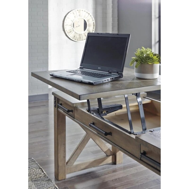 Design by Ashley Aldwin Rustic Farmhouse 60 "Home Office Lift Top Desk con porte di ricarica, grigio invecchiato