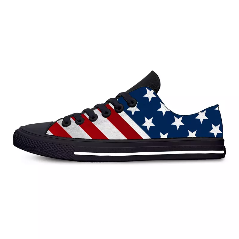 Sepatu kets bintang kasual musim panas, sepatu Sneakers kasual modis Amerika Serikat bendera Amerika atasan rendah ringan pria wanita, sepatu papan klasik