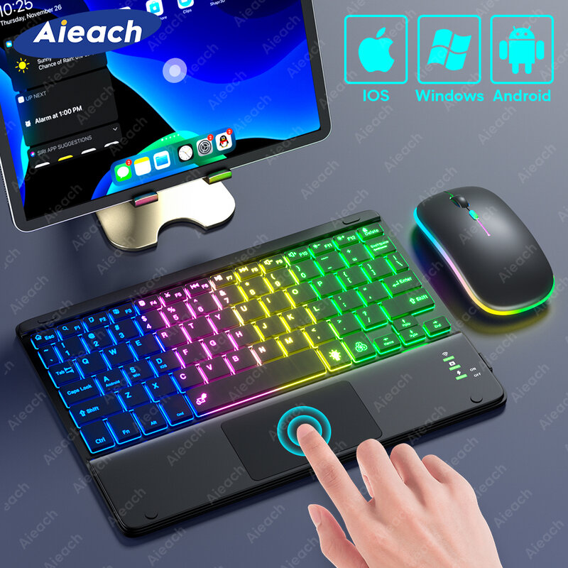 Wireless Bluetooth Keyboard with Touchpad, Rechargeable Backlit Tablet Android Keyboard for Xiaomi Pad 5 6 Pro iPad 9th 10th Gen