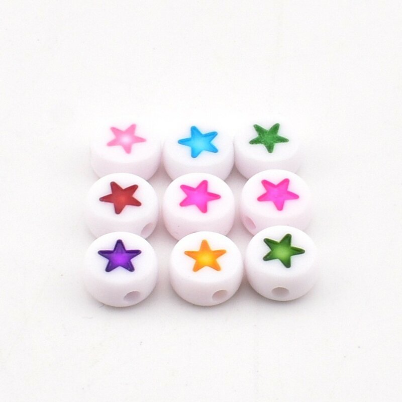 50pcs/lot 7*4*1mm DIY Handmade beading Acrylic beads Round white background colored star beads for jewelry making