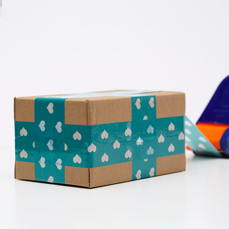 핑크/블루 플라스틱 테이프 심장 인쇄 선물 장식 테이프 종이 상자 우편물 포장 테이프 사무실 학교 용품 4.5cm x 100M