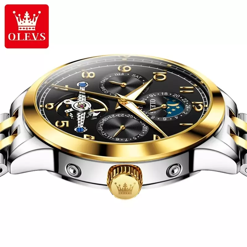 OLEVS 7018 Hollow Luxury Mechanical Watch For Men Moonswatch Number Dial Waterproof Man Watches Auto Date Original WristWatch
