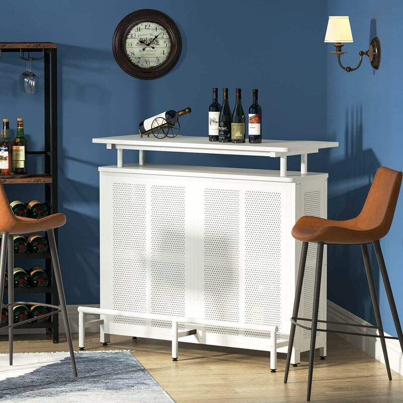 Table de bar française à 3 niveaux avec supports à verres à pied et étagères de rangement pour le vin, armoire de bar à vin, mini bar pour la maison, la cuisine, le pub