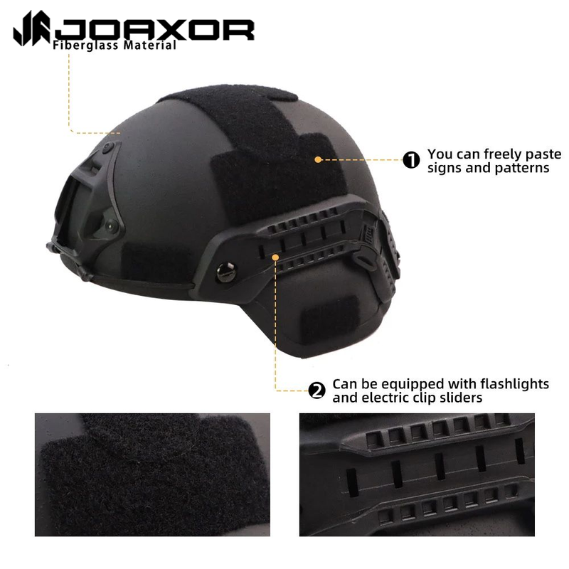 Joaxor หมวกกันน็อคยุทธวิธีต่อต้านการจลาจลไฟเบอร์กลาส MICH2000กันน็อคแอร์ซอฟต์ต่อต้านการตีแบบพิเศษน้ำหนักทีมฝึกการต่อสู้น้ำหนัก1.5กก.