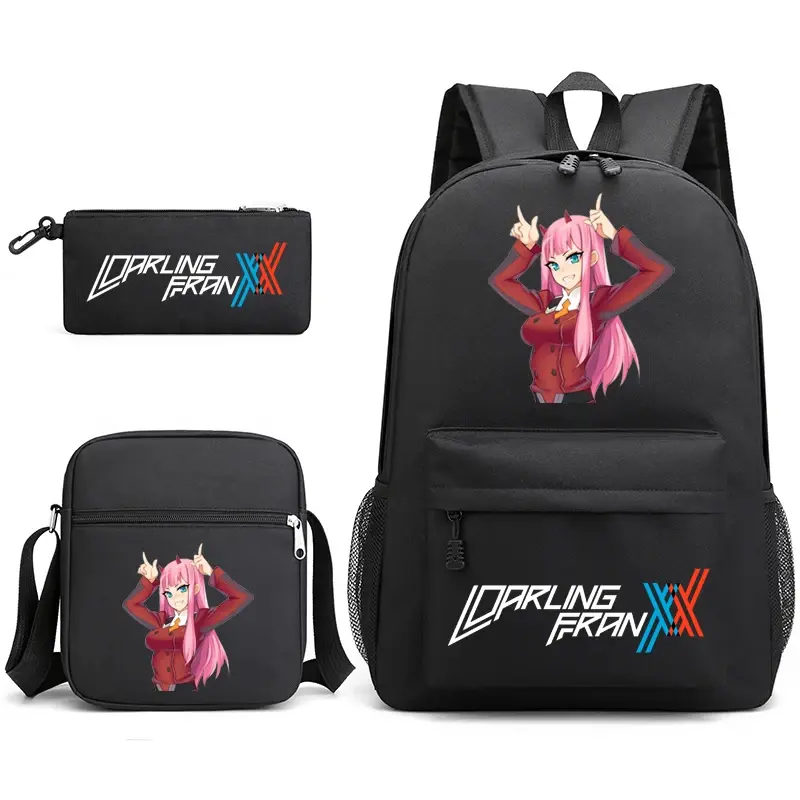 Zero two3-mochila de lona para niños y niñas, mochilas escolares populares, material escolar