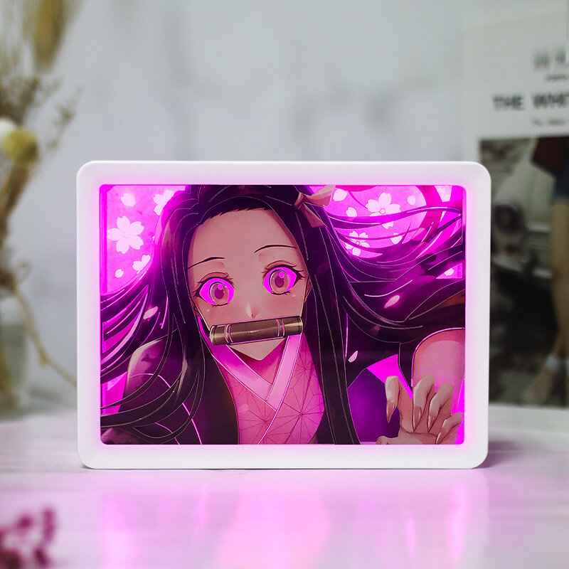 Anime führte Box Dämon Slayer Papier geschnitten Licht box Baby Nachtlicht USB Schatten Box weißen Rahmen Raum dekoration DIY personal isierte Geschenk