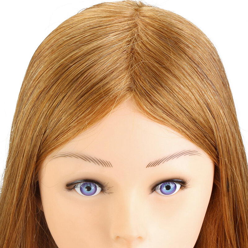 24" 60CM 80% Real Hair Hairdressing Training Head Hairstyle Doll Headl with Shoulder Braiding Curling Practice Mannequin Head
