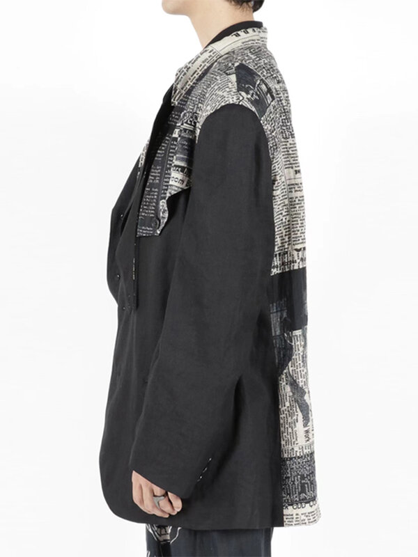 Blazer casual de linho estampado jornal, terno masculino, jaqueta designer de luxo Owens, top Yohji Yamamoto